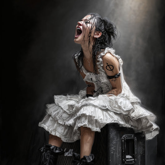 Dark feminine gothic wall art print used as an example of alternative wall art instead of generic beige decor