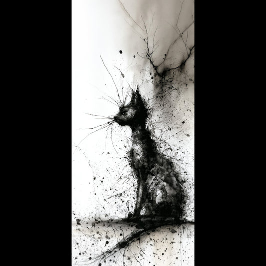 Free black cat phone wallpaper, gothic ink splatter illustration