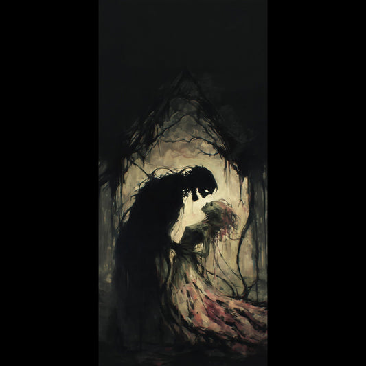 Free gothic phone wallpaper, dark ghost romance figure embracing decayed face art