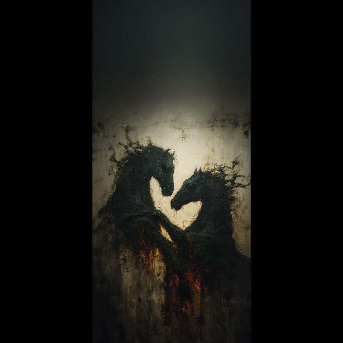 Free dark horses phone wallpaper, gothic moody art background with embers