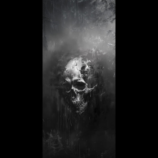Free black and white skull phone wallpaper, gothic dark forest background