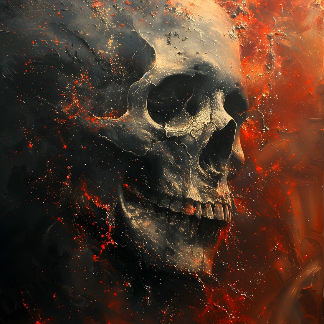 Creepy wall decor idea: gothic skull art poster styled on a dark wall