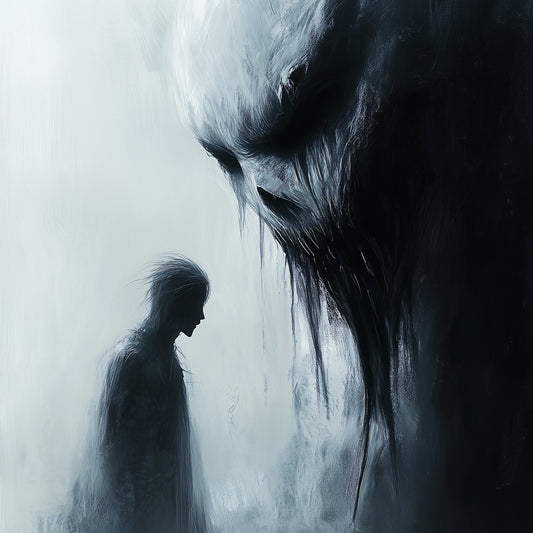 Moody dark fine art print of an eerie nightmare creature, hero image for a gothic gift guide blog post