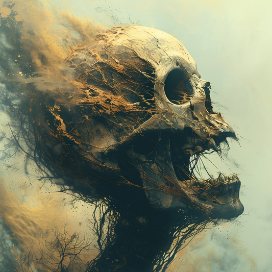 Gothic horror skull painting blending elegant gothic style with horror poster intensity