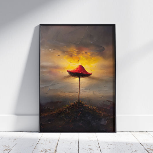 Radiant Mushroom Painting Poster - Cottagecore Dark Art Print - Botanical Wall Art - Minimalistic Home Decor