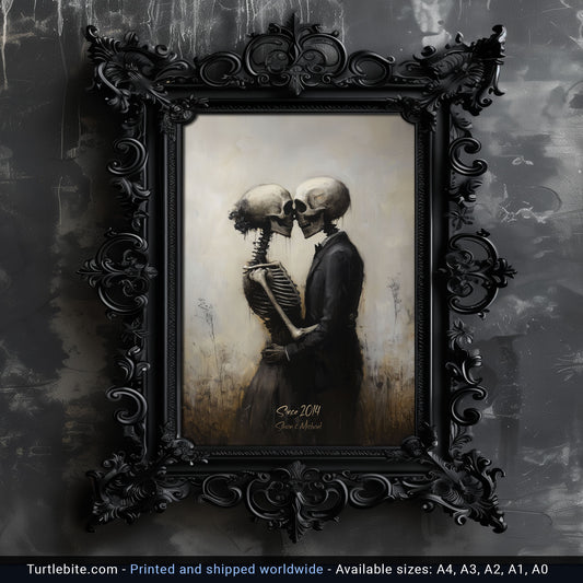 Personalized Skeleton Love Story, Perfect Gift for Weddings or Anniversaries, Gothic Skeletal Romance Painting, Macabre Fine Art Print