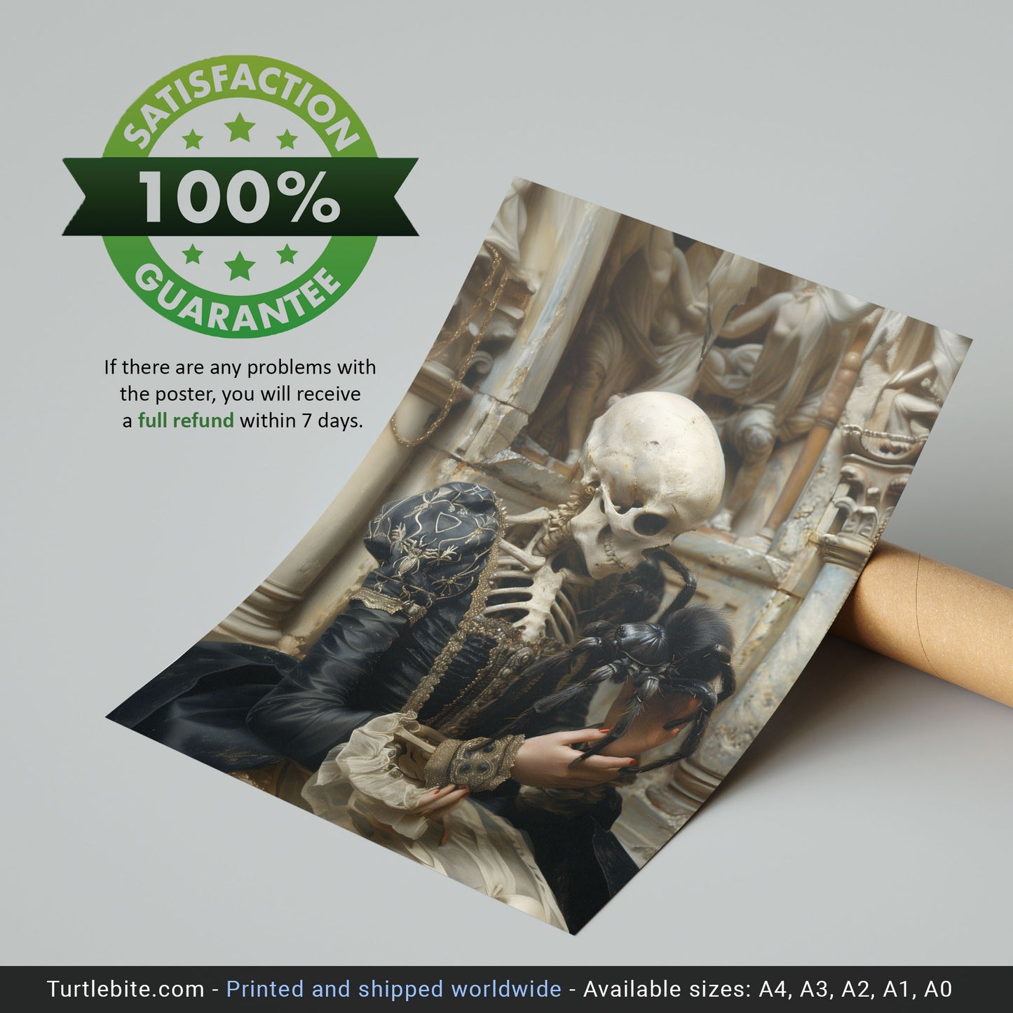 Skeletal Beauty and Adorable Spider Collide - Gothic Poster