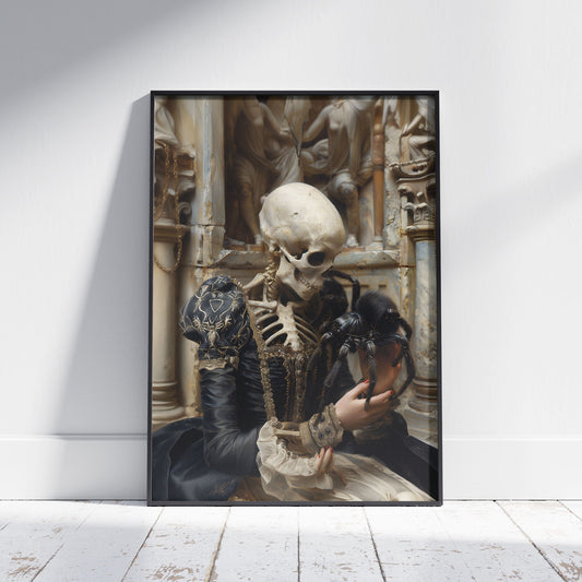 Skeletal Beauty and Adorable Spider Collide - Gothic Poster
