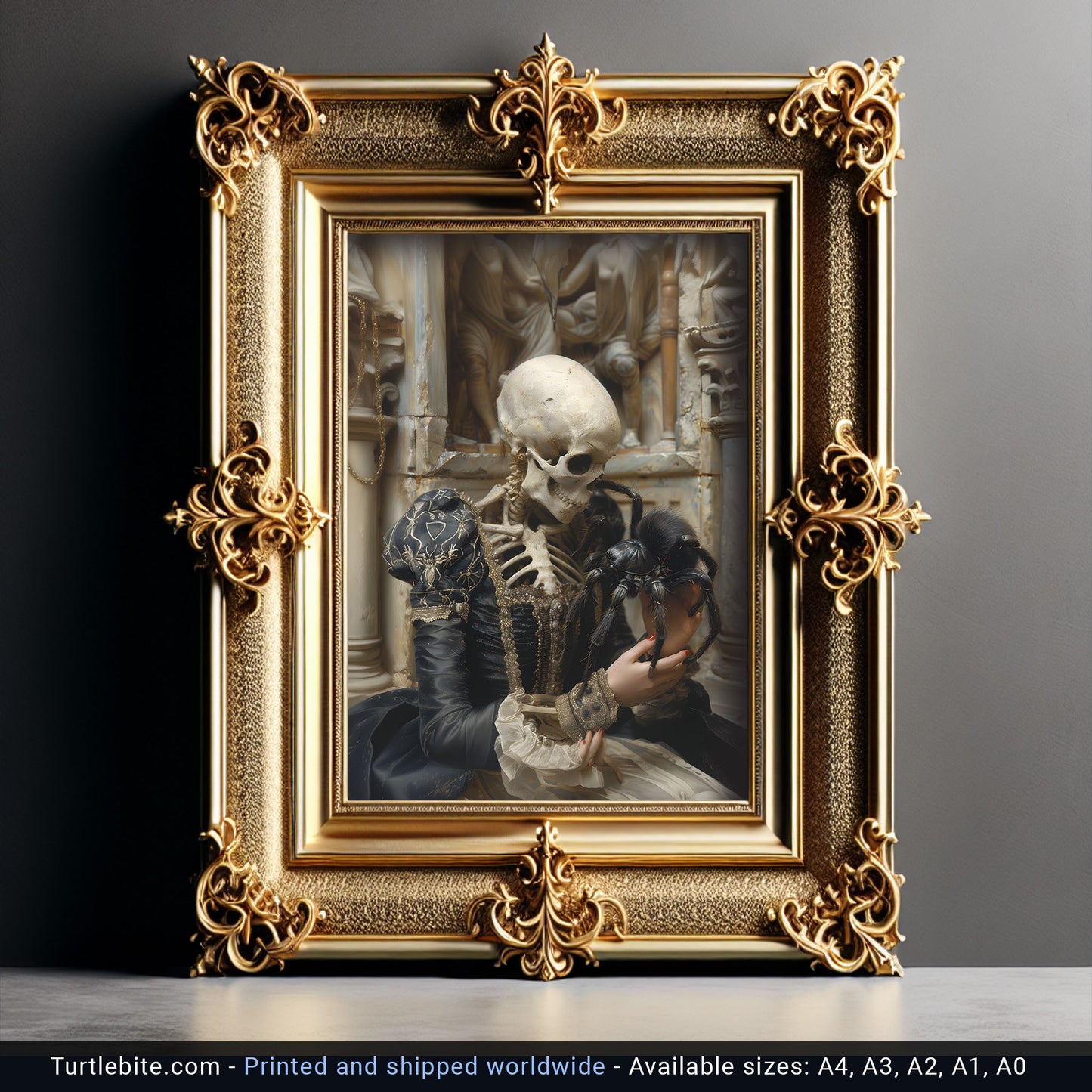 Skeletal Beauty and Adorable Spider Collide - Gothic Poster