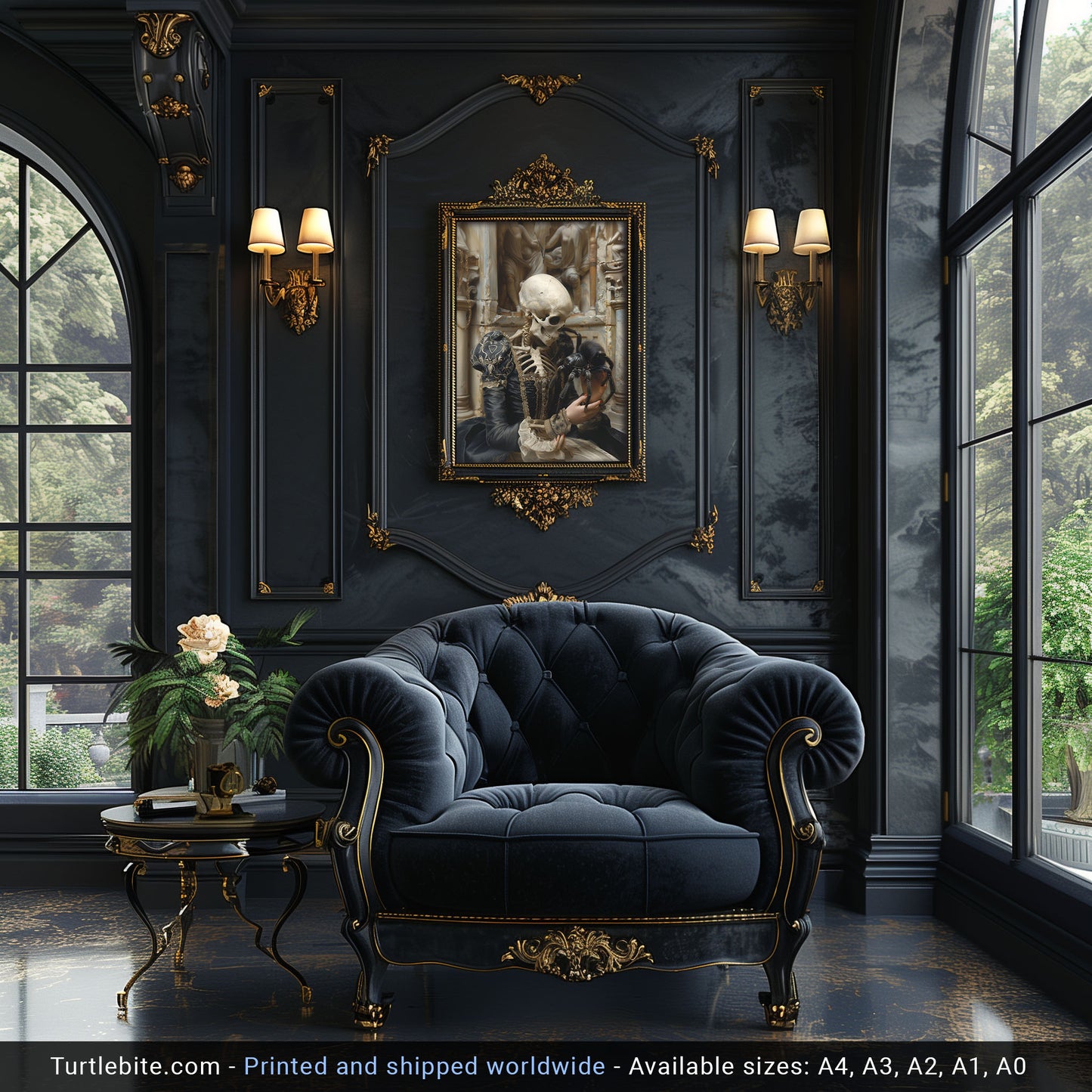 Skeletal Beauty and Adorable Spider Collide - Gothic Poster