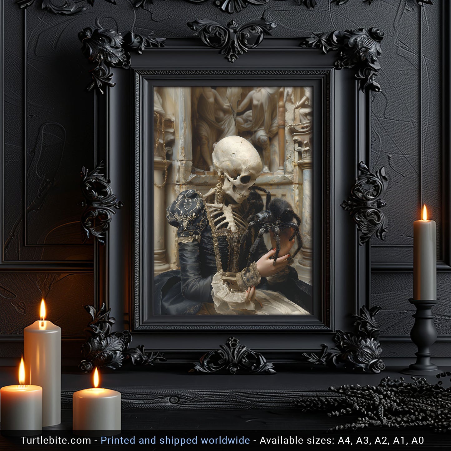 Skeletal Beauty and Adorable Spider Collide - Gothic Poster