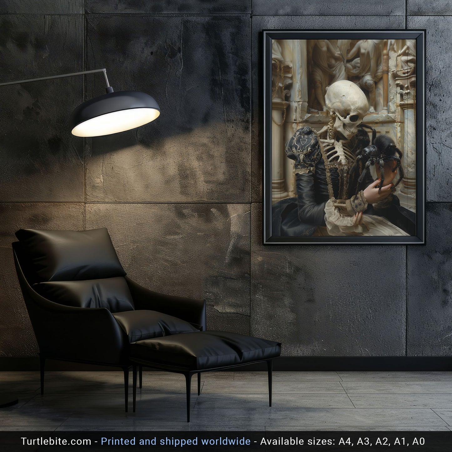 Skeletal Beauty and Adorable Spider Collide - Gothic Poster