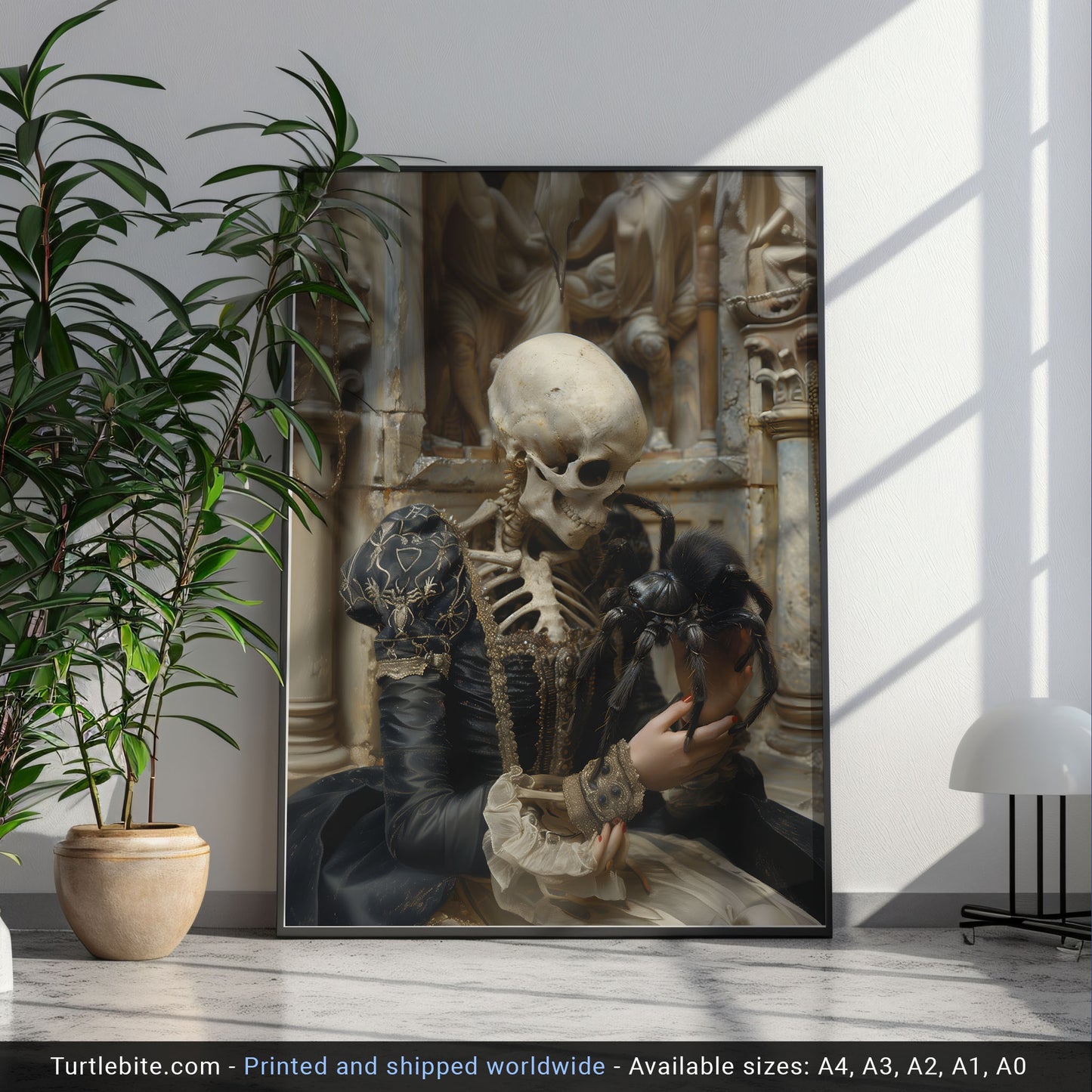 Skeletal Beauty and Adorable Spider Collide - Gothic Poster
