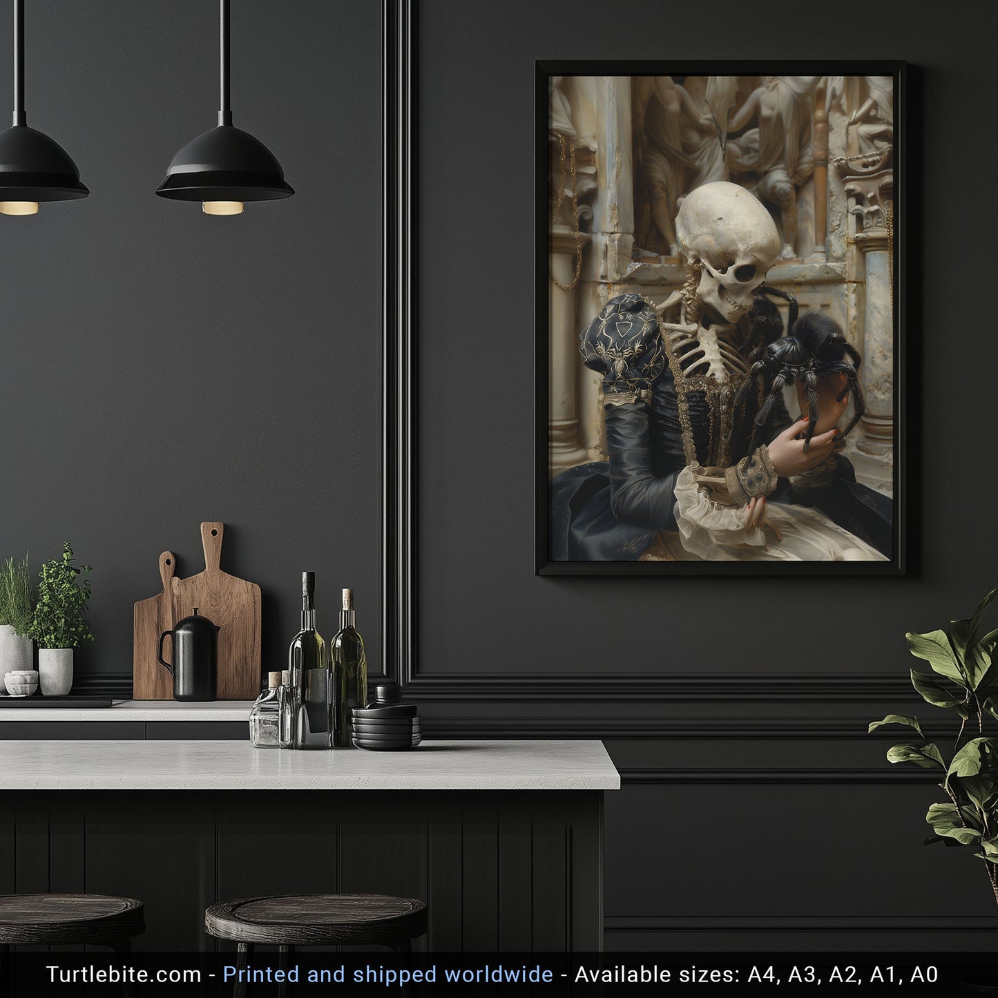 Skeletal Beauty and Adorable Spider Collide - Gothic Poster