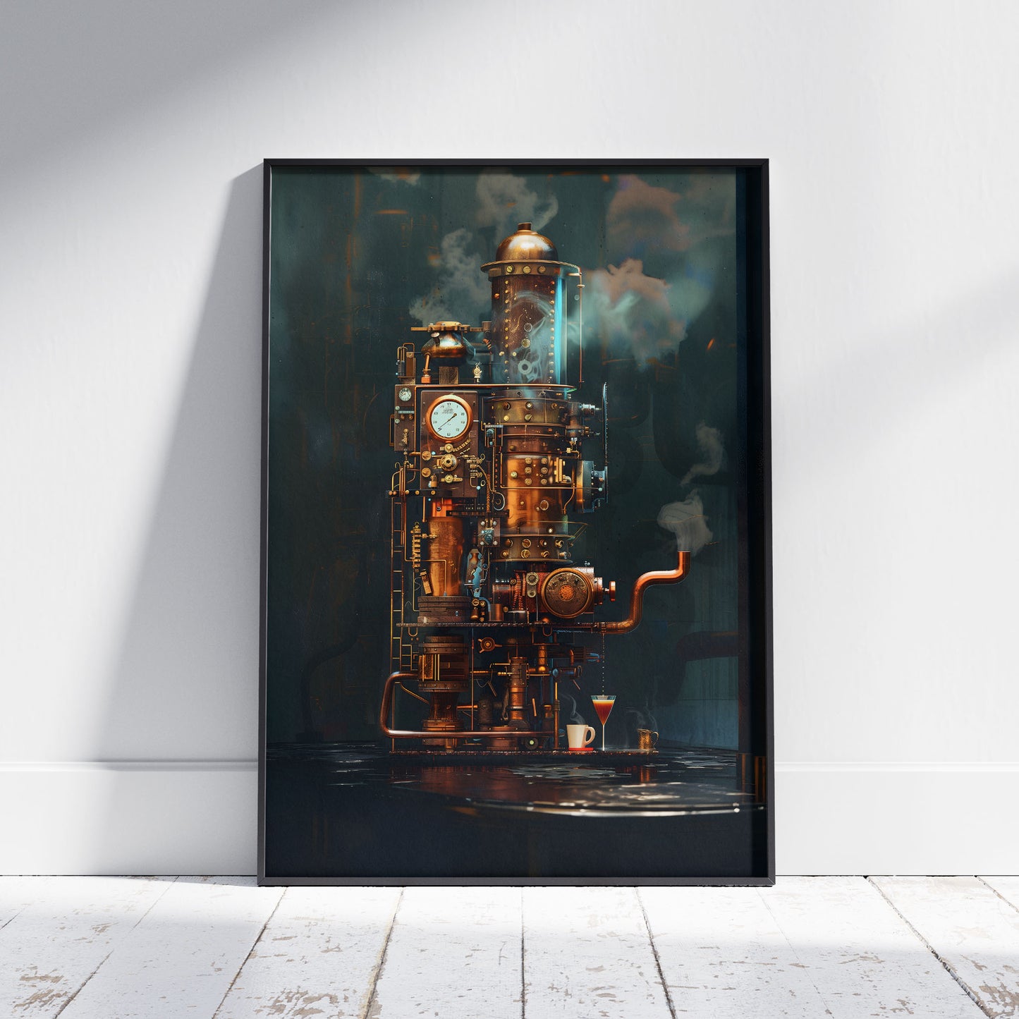 Victorian Steampunk Coffee Machine Poster - Gothic Wall Art for Coffee Lovers