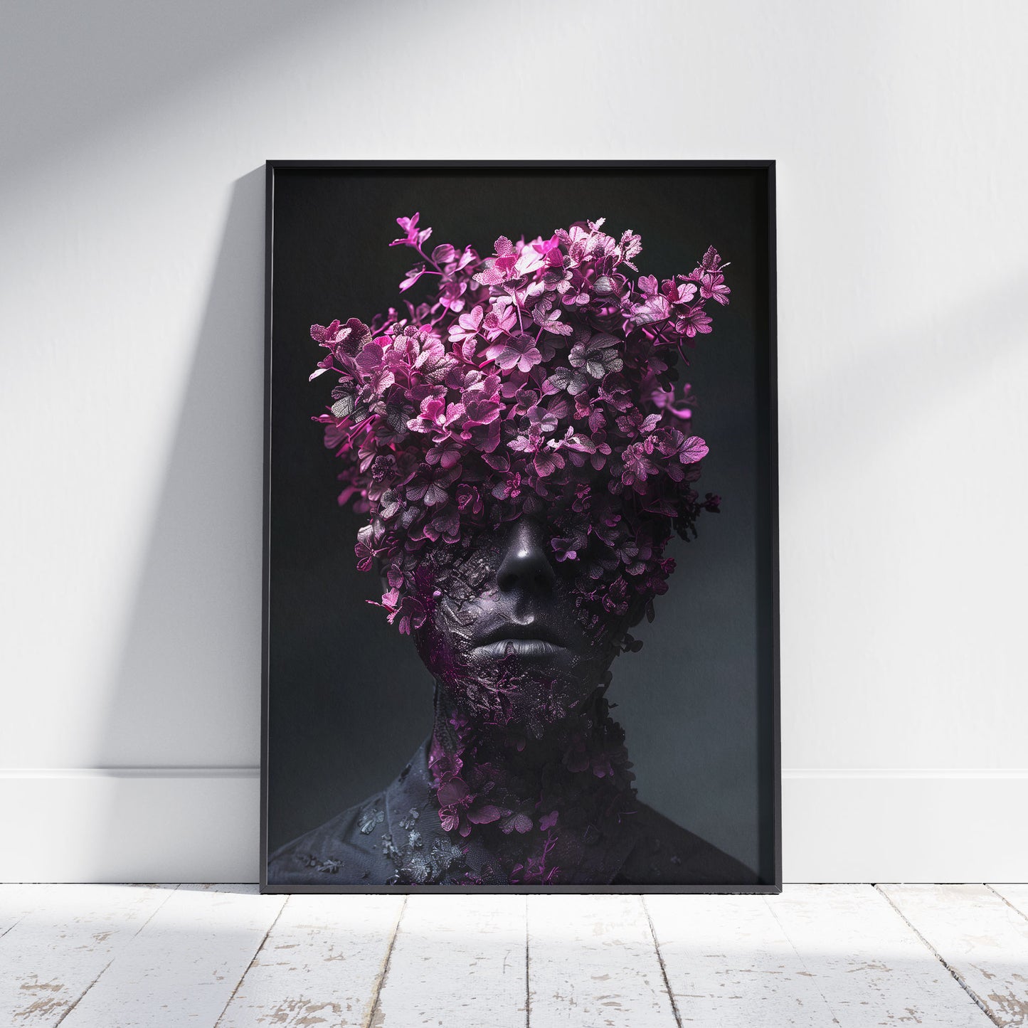 Gothic Elegance: Vibrant Portrait Wall Art with Head Full of Flowers