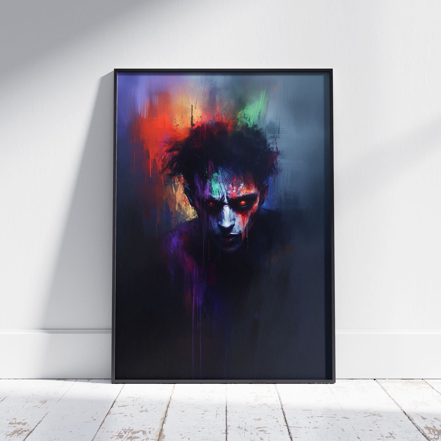 Dark Rainbow Zombie Painting Poster, Moody Wall Art Watching you, Creepy Colorful Print