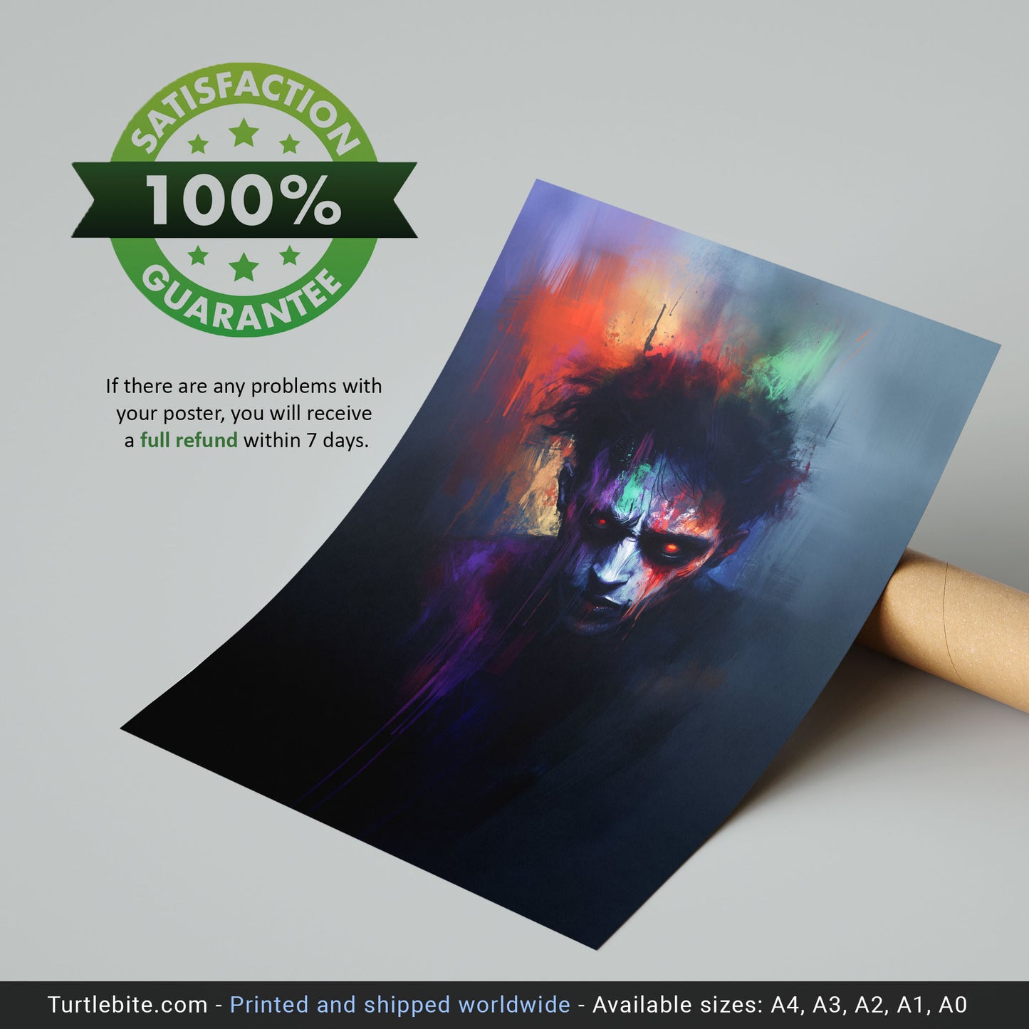 Dark Rainbow Zombie Painting Poster, Moody Wall Art Watching you, Creepy Colorful Print