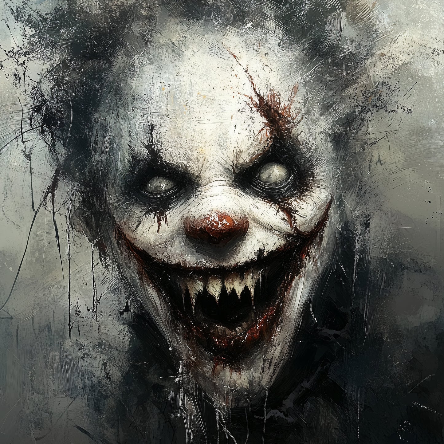 Creepy Clowncore Painting Poster, Horror Clown Wall Art, Moody Oil Painting Print