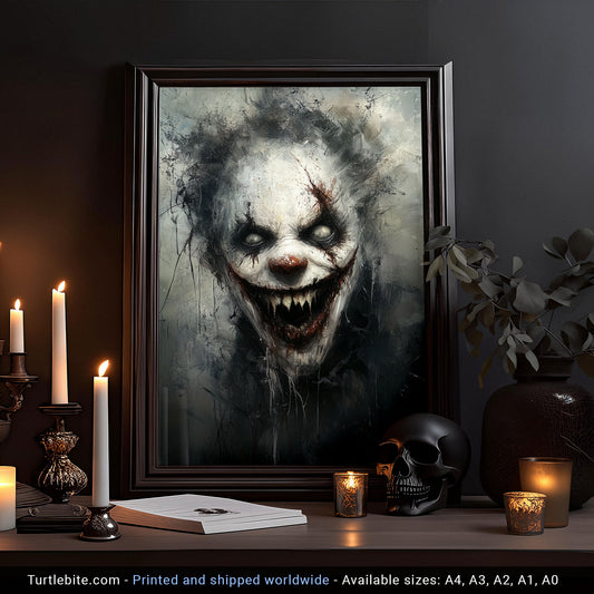 Creepy Clowncore Painting Poster, Horror Clown Wall Art, Moody Oil Painting Print