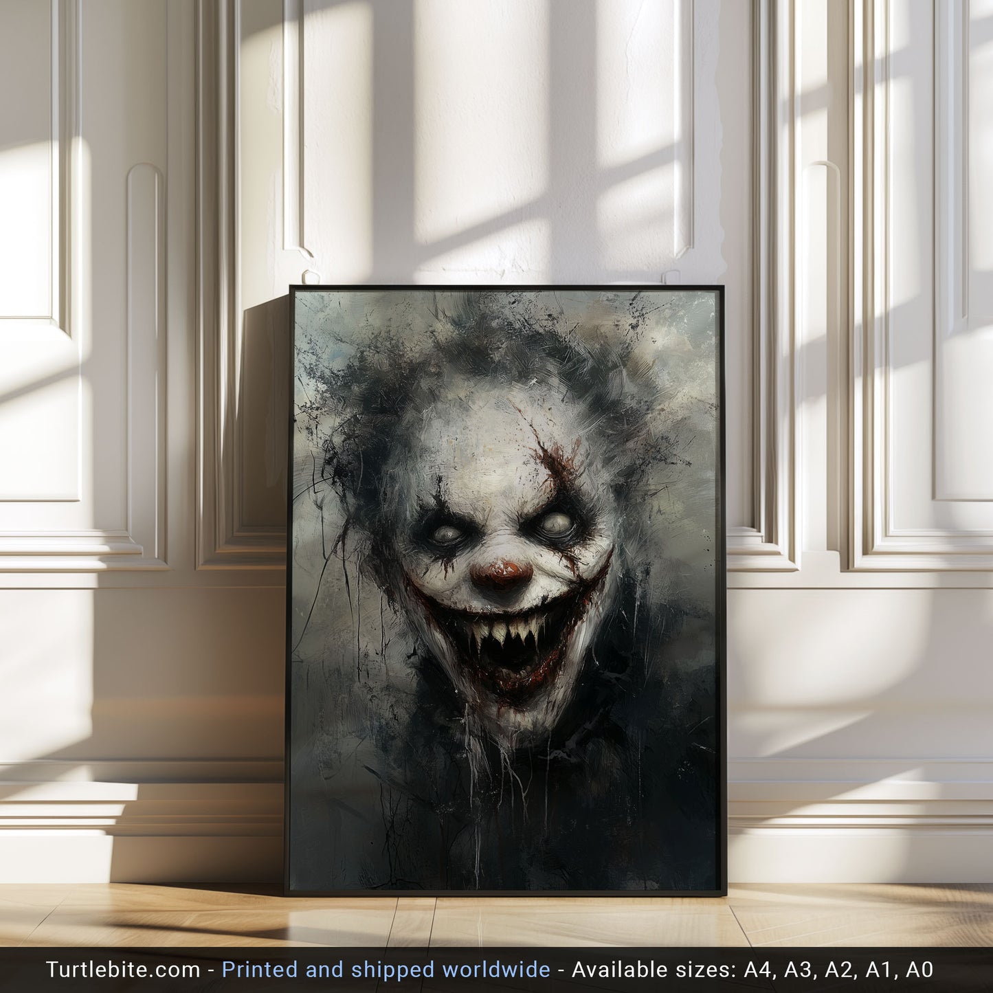 Creepy Clowncore Painting Poster, Horror Clown Wall Art, Moody Oil Painting Print