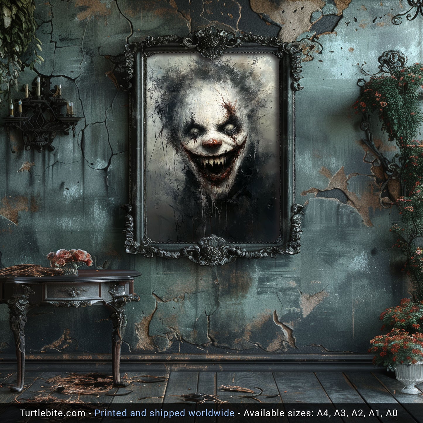 Creepy Clowncore Painting Poster, Horror Clown Wall Art, Moody Oil Painting Print