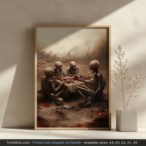 Macabre Cozy Apocalypse Picnic Poster, Weird Art Print, Dark Humor