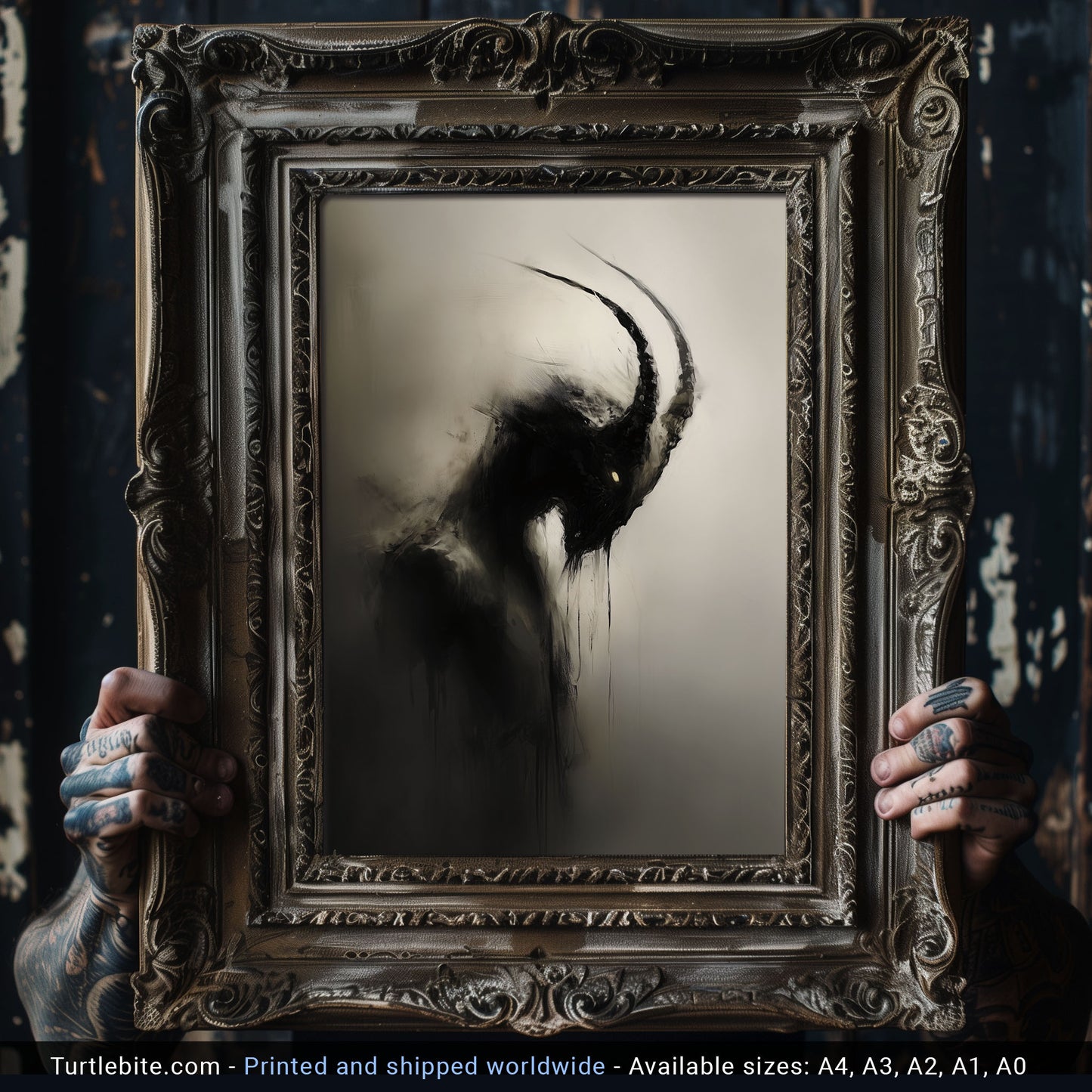 Dark Capricorn Creature Painting Poster, Creepy Mysterious Wall Art, Spooky Whimsigoth Print