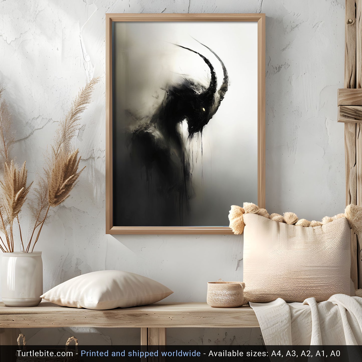 Dark Capricorn Creature Painting Poster, Creepy Mysterious Wall Art, Spooky Whimsigoth Print