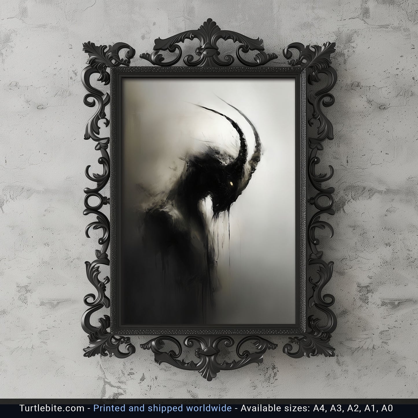 Dark Capricorn Creature Painting Poster, Creepy Mysterious Wall Art, Spooky Whimsigoth Print