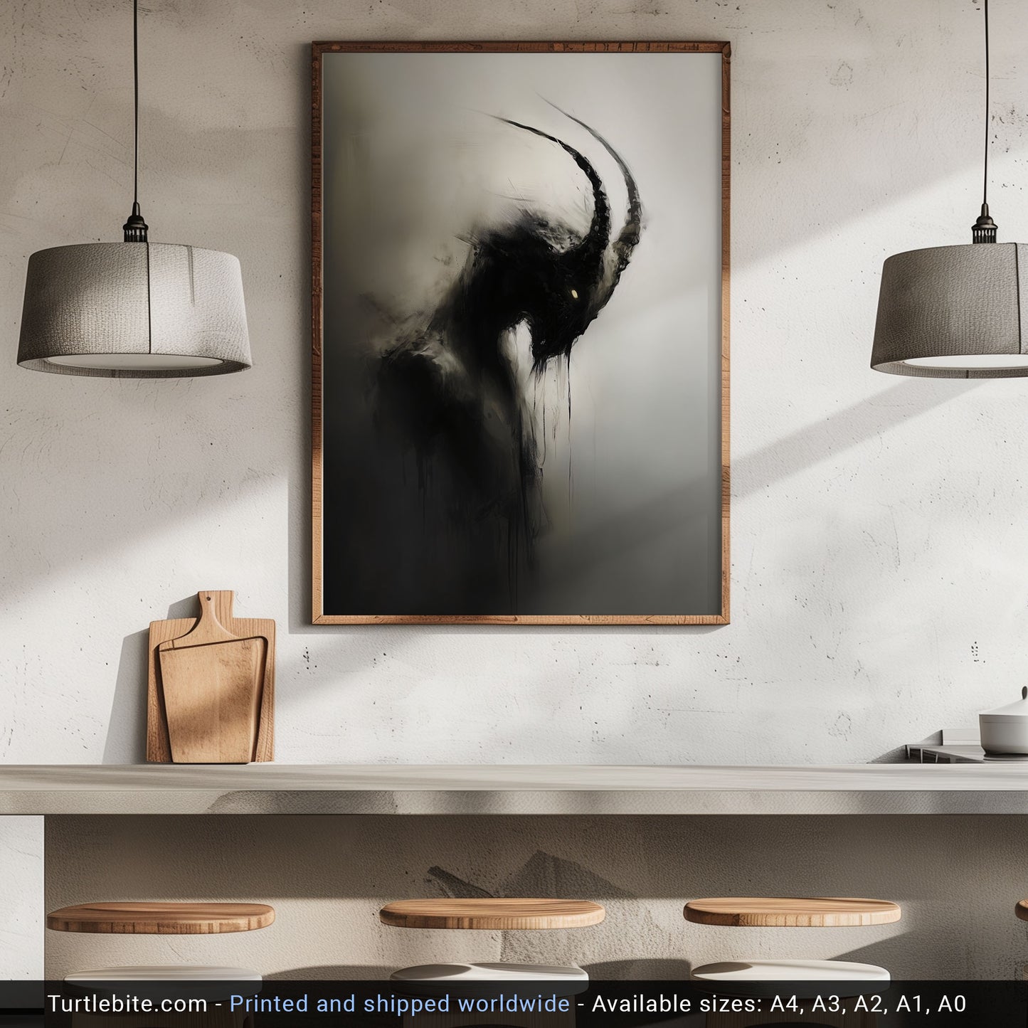 Dark Capricorn Creature Painting Poster, Creepy Mysterious Wall Art, Spooky Whimsigoth Print