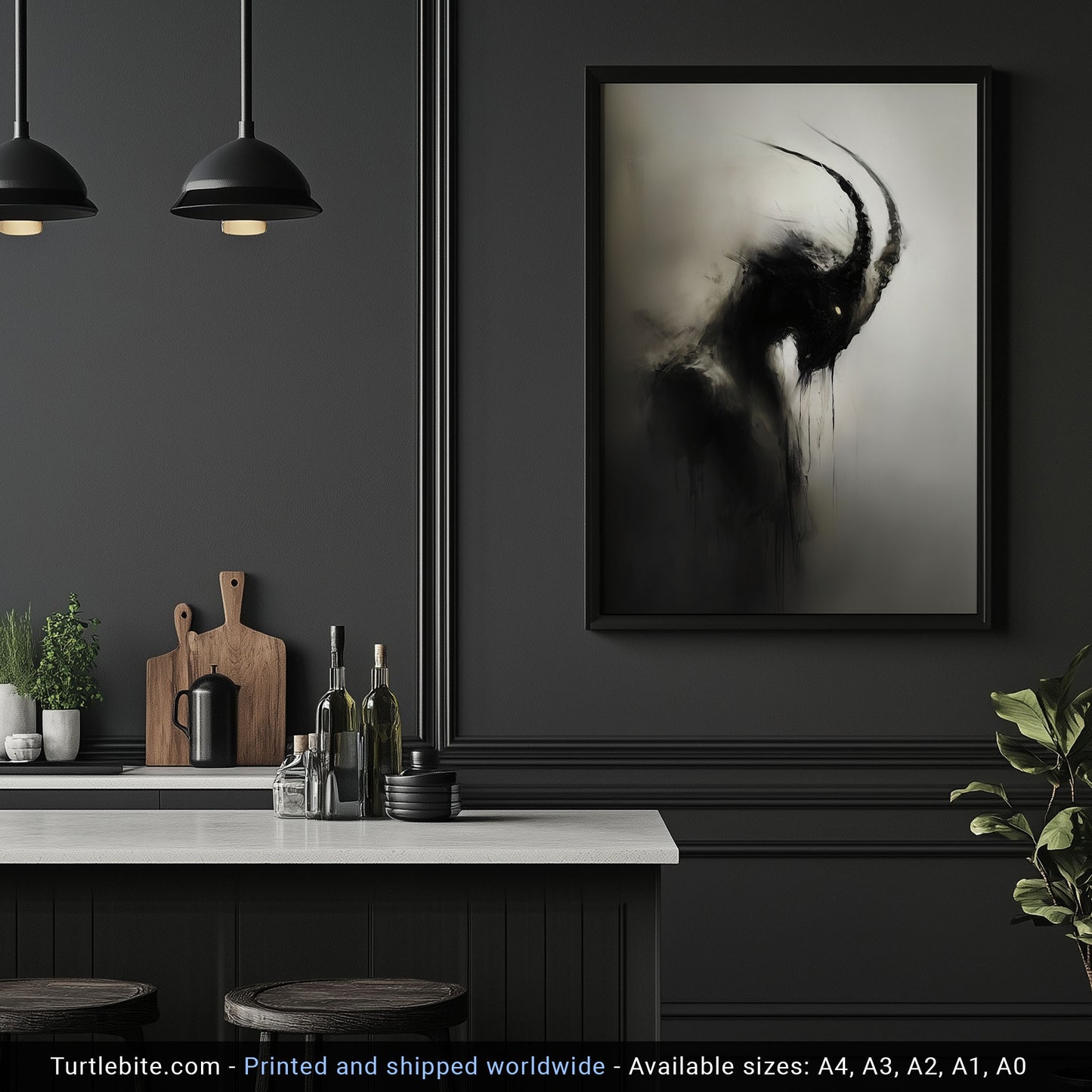 Dark Capricorn Creature Painting Poster, Creepy Mysterious Wall Art, Spooky Whimsigoth Print