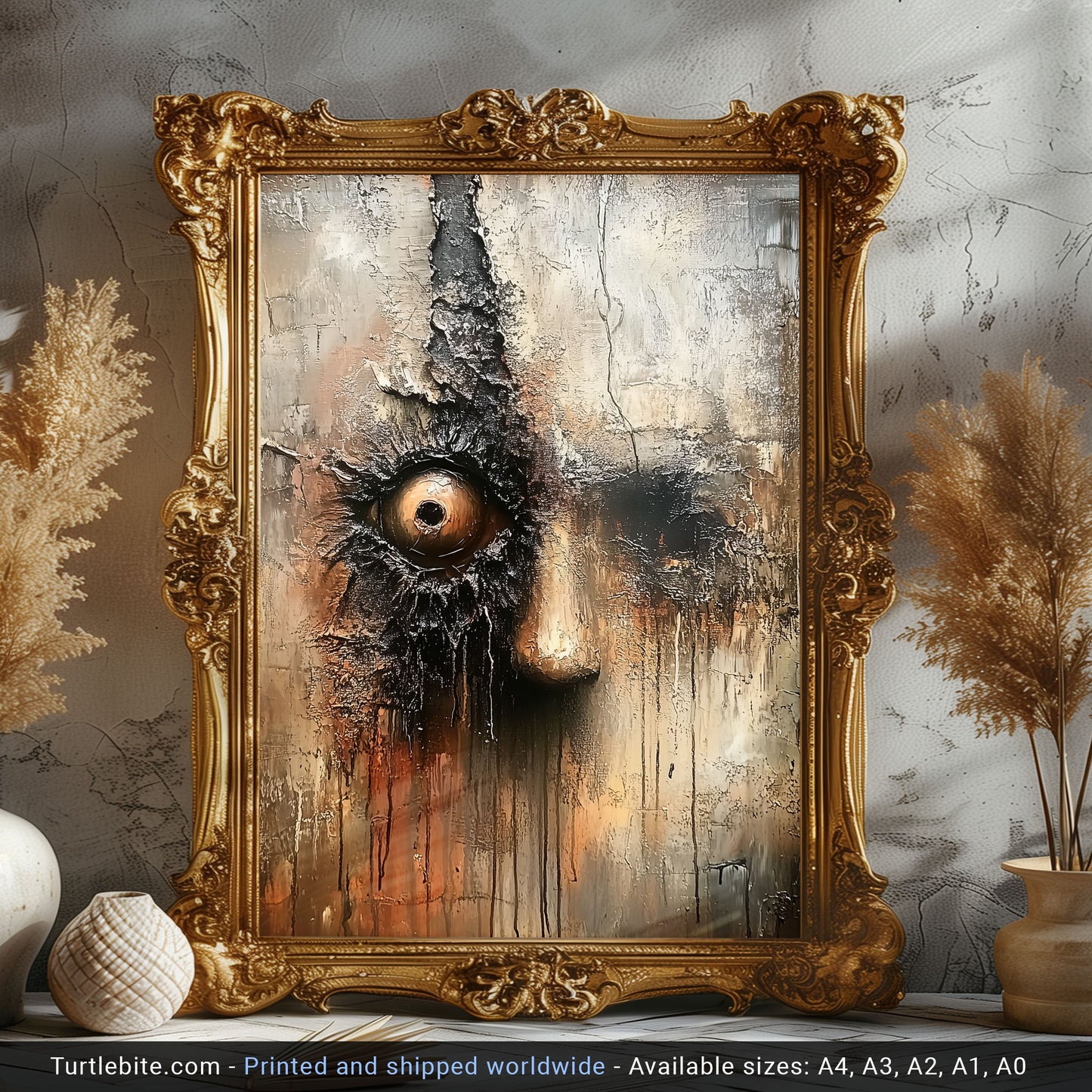 I'm watching you! Painting Poster, Creepy Wall Art, Dark Spooky Print, Bizarre Large Painting for Living Room