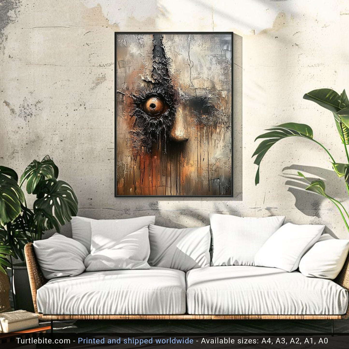 I'm watching you! Painting Poster, Creepy Wall Art, Dark Spooky Print, Bizarre Large Painting for Living Room