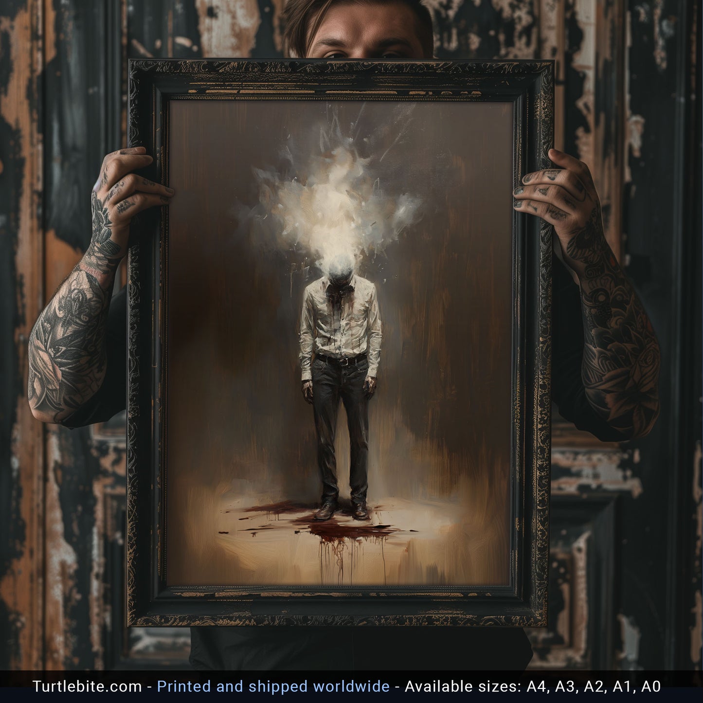 Explosive Thoughts Painting Poster, Dark Moody Wall Art, Weird Art Painting