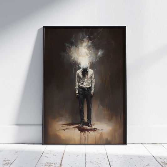 Explosive Thoughts Painting Poster, Dark Moody Wall Art, Weird Art Painting