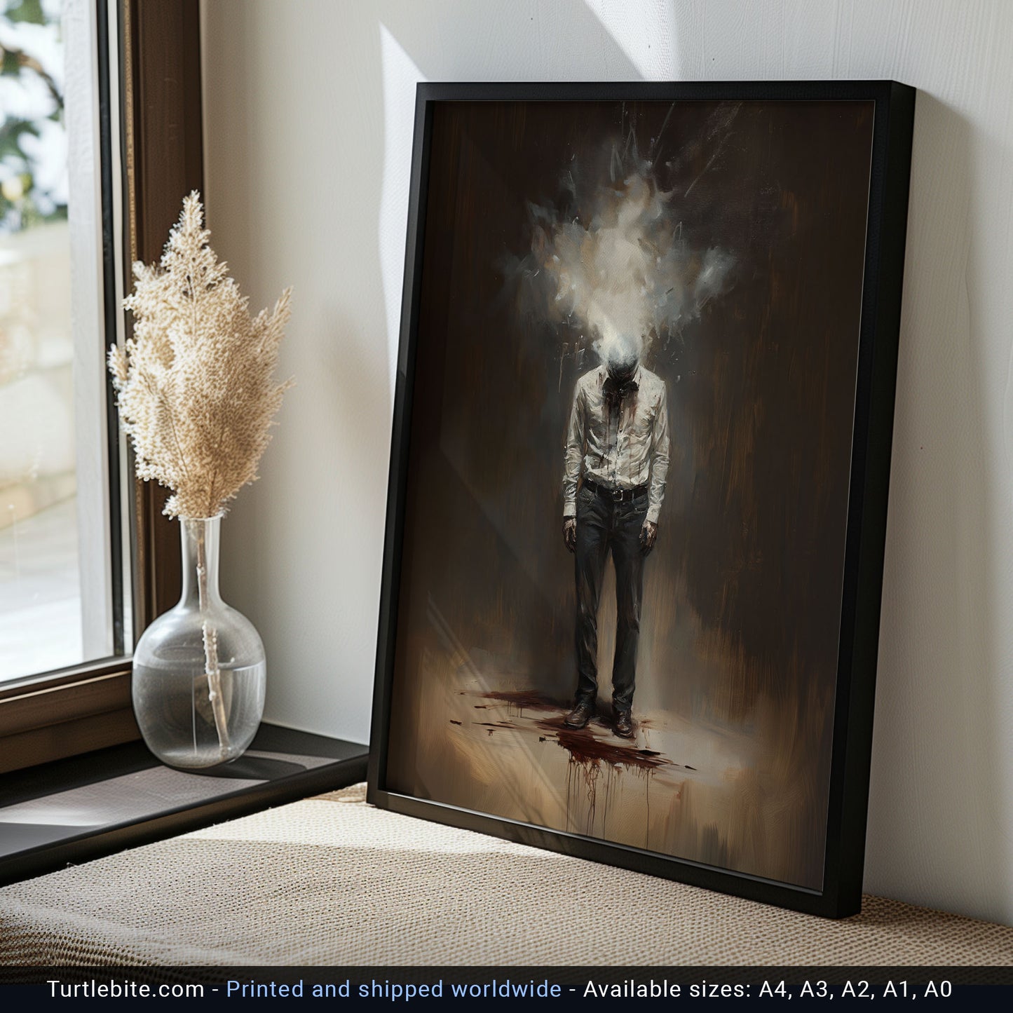 Explosive Thoughts Painting Poster, Dark Moody Wall Art, Weird Art Painting