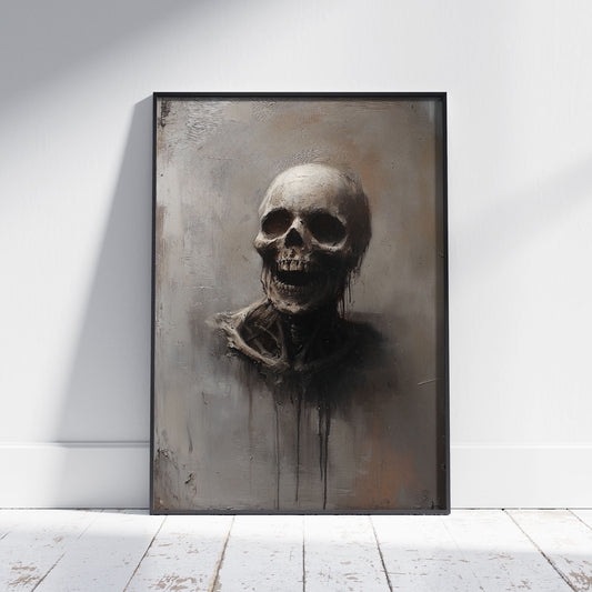 Skull Portrait Oil Painting Poster,  Spooky Wall Art for Creepy Art Lovers