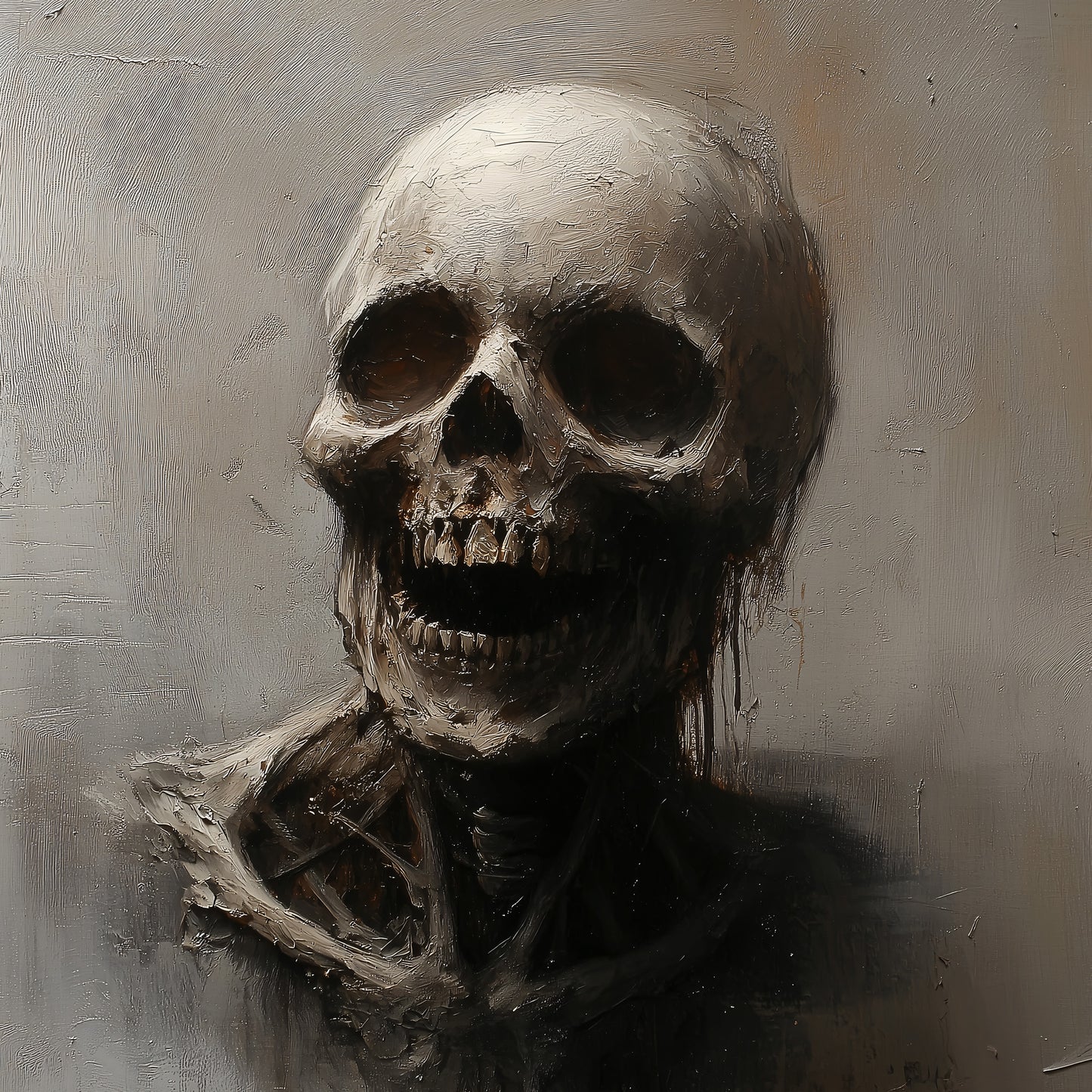 Skull Portrait Oil Painting Poster,  Spooky Wall Art for Creepy Art Lovers