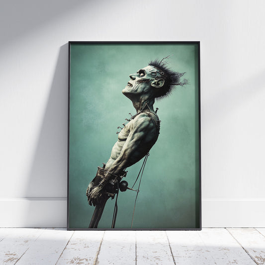 Floating Frankenstein Monster Poster, Dark Humor Wall Art, Horror Print