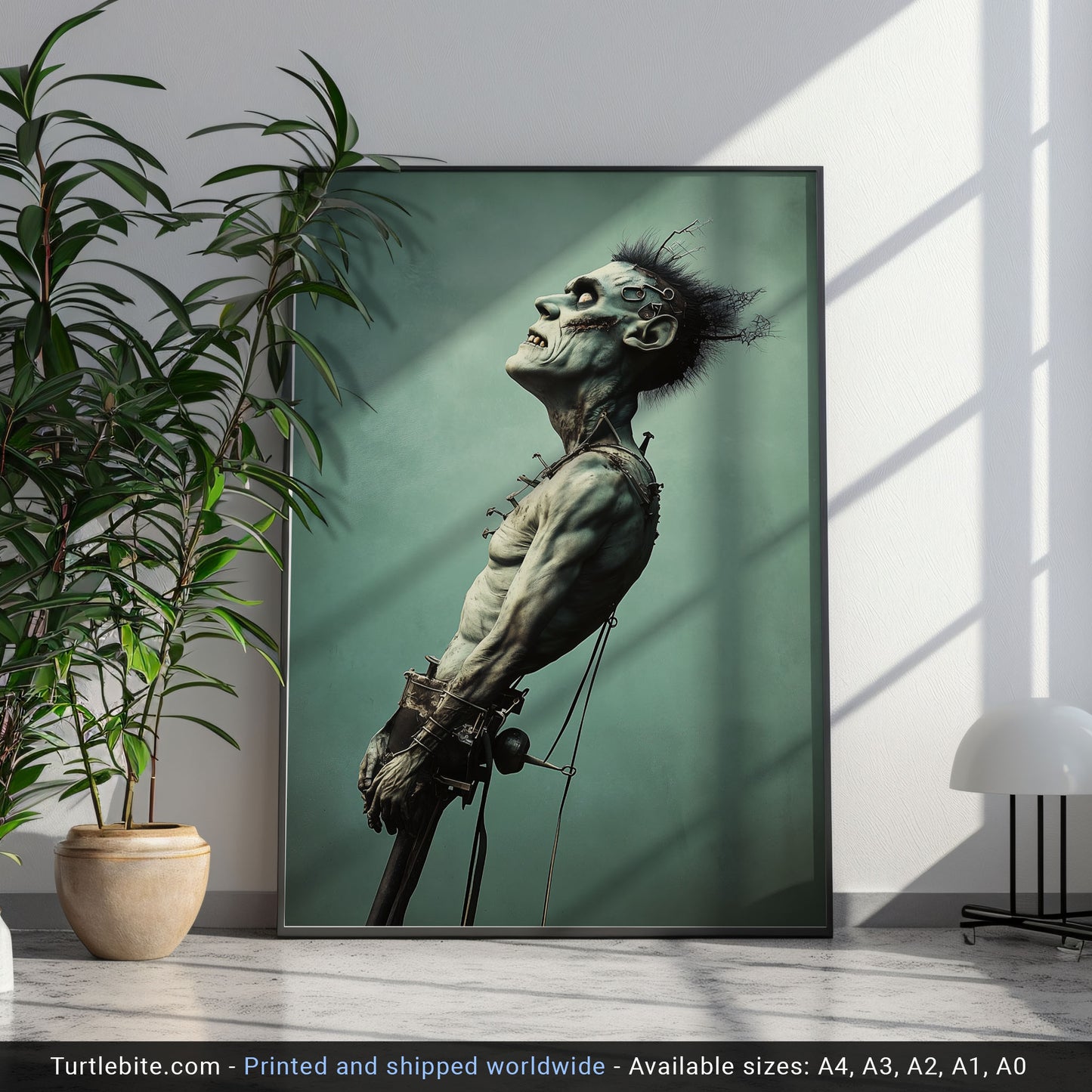 Floating Frankenstein Monster Poster, Dark Humor Wall Art, Horror Print