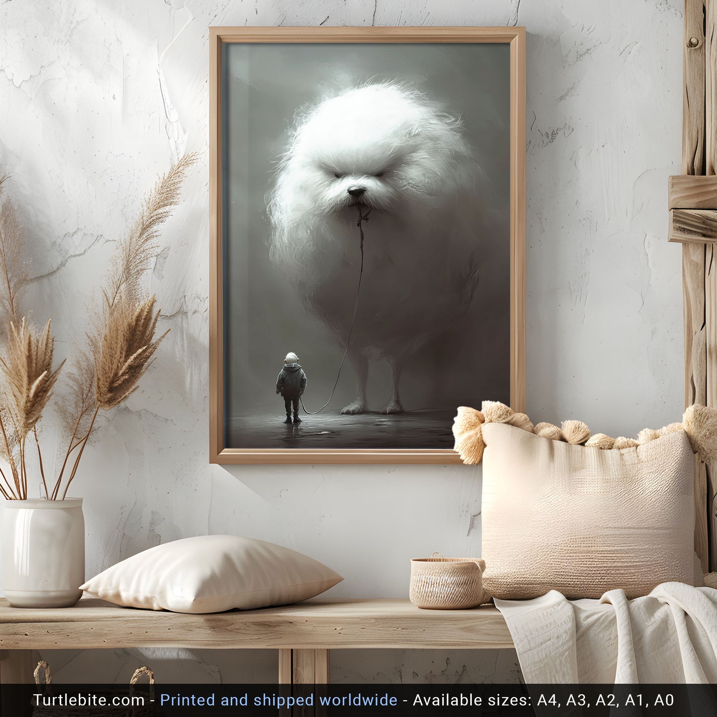 Grumpy Dog Walk Painting Poster, Weird Wall Art for Dog Lovers, Quirky Moody Dark Art Print