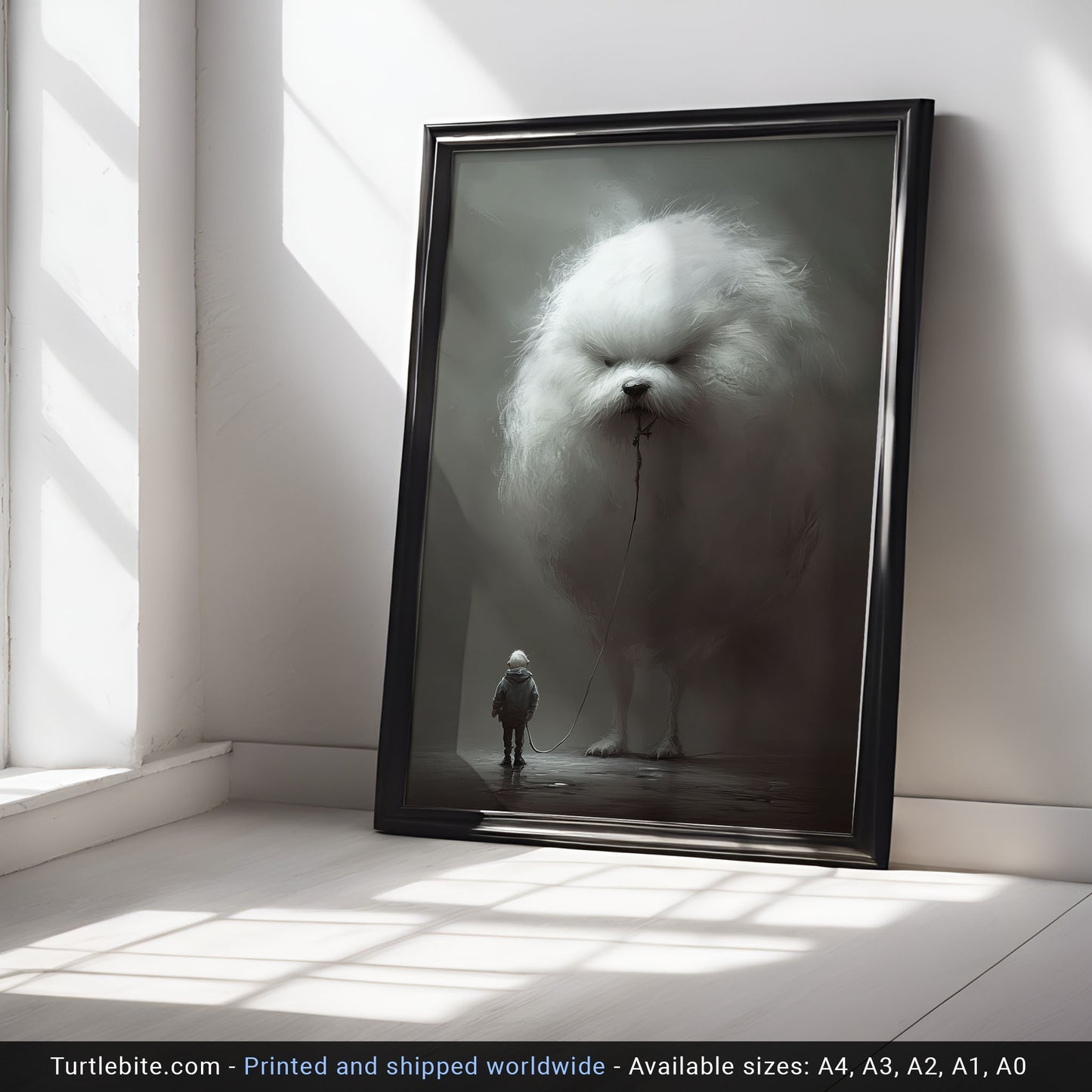 Grumpy Dog Walk Painting Poster, Weird Wall Art for Dog Lovers, Quirky Moody Dark Art Print