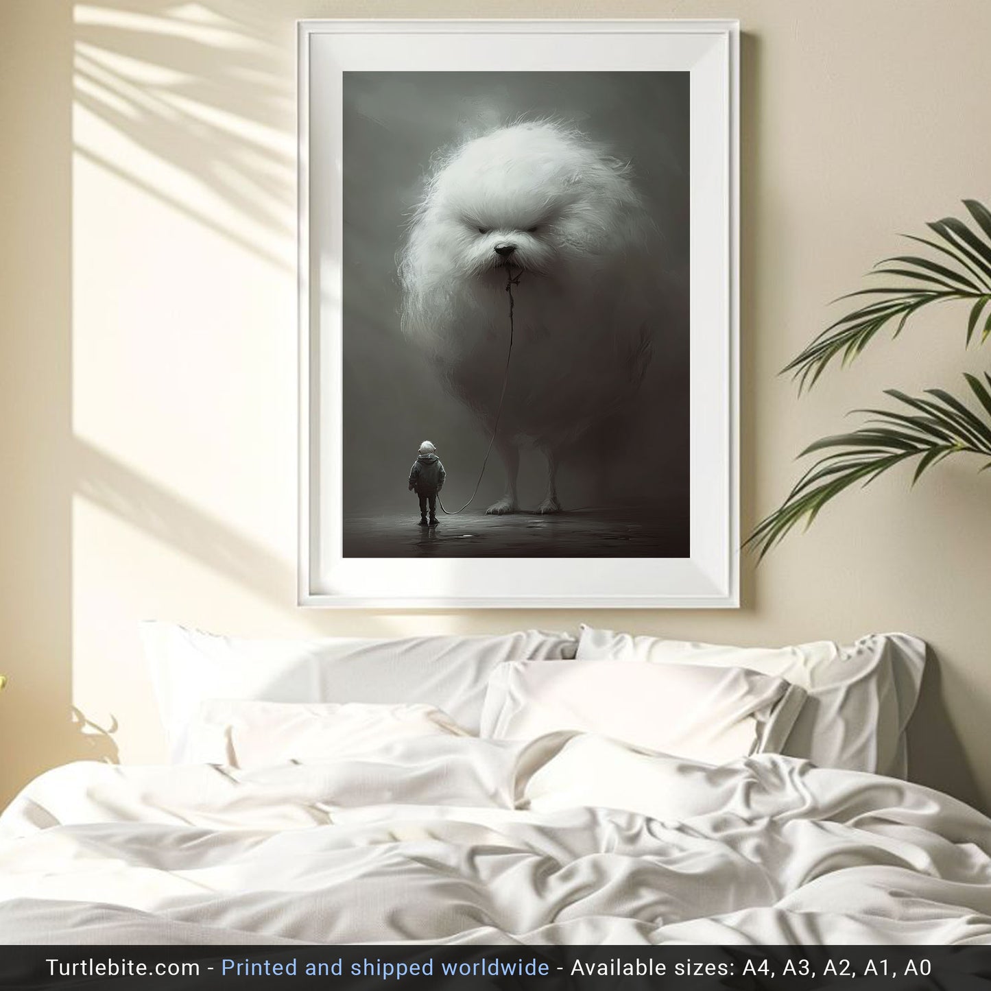 Grumpy Dog Walk Painting Poster, Weird Wall Art for Dog Lovers, Quirky Moody Dark Art Print