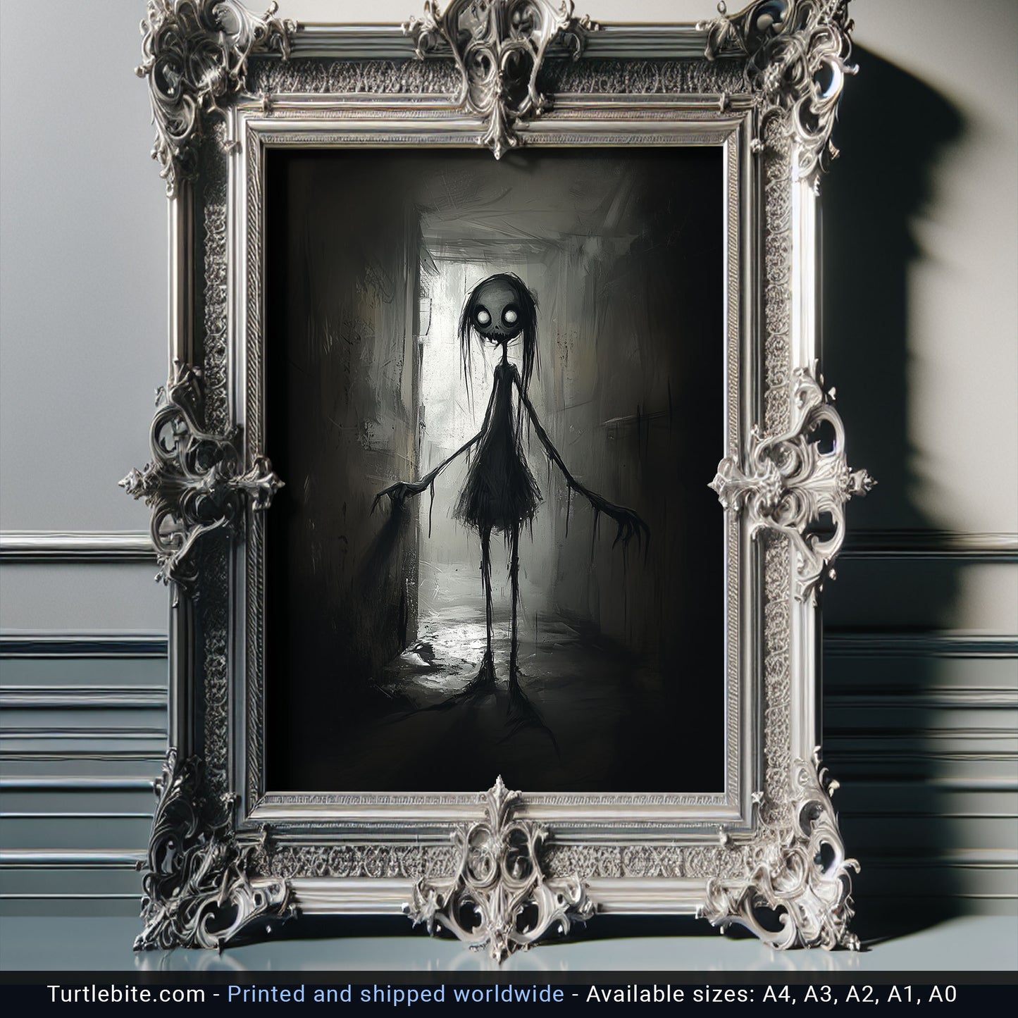 Little Lost Girl Painting Poster, Dark Black and White Print, Spooky Horror Wall Decor, Weird Art Painting