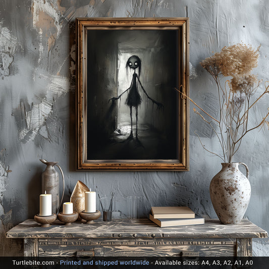 Little Lost Girl Painting Poster, Dark Black and White Print, Spooky Horror Wall Decor, Weird Art Painting