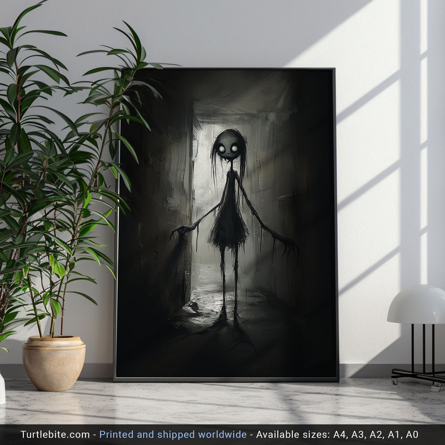 Little Lost Girl Painting Poster, Dark Black and White Print, Spooky Horror Wall Decor, Weird Art Painting