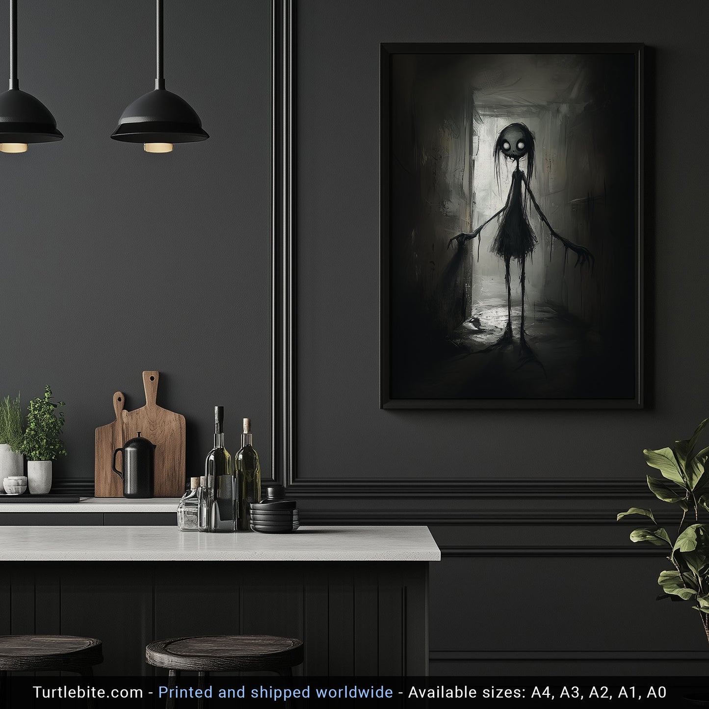 Little Lost Girl Painting Poster, Dark Black and White Print, Spooky Horror Wall Decor, Weird Art Painting