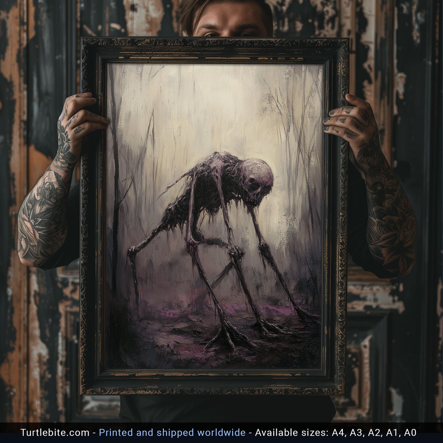 Broken Creature in Misty Forest Poster, Nightmare Painting, Horror Poster, Gothic Wall Art