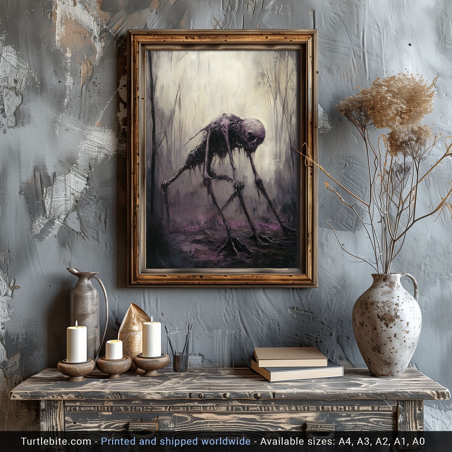 Broken Creature in Misty Forest Poster, Nightmare Painting, Horror Poster, Gothic Wall Art